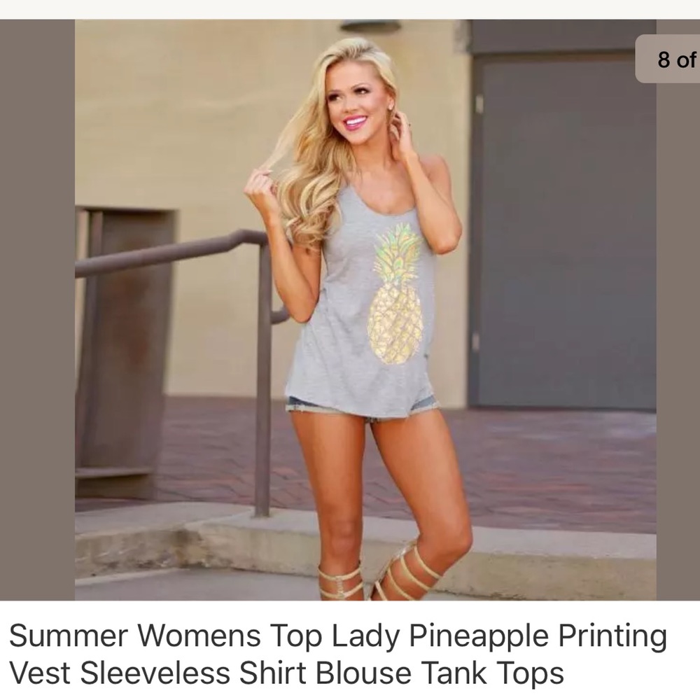 30% OFF NWT New pineapple white gray tank S M L XL - Picture 4 of 8